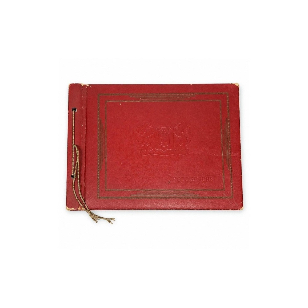 Vintage Red 15" x 11.5" CordBound Photograph Album Embossed Lion Empty Scrapbook